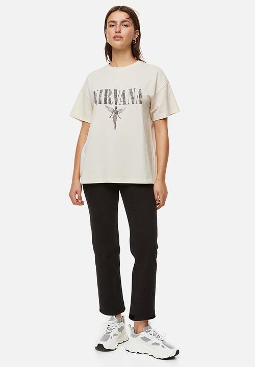 H&M - Oversized printed t-shirt - light beige/nirvana