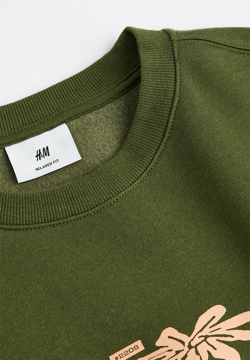 H&M - Relaxed fit printed sweatshirt -  moss green
