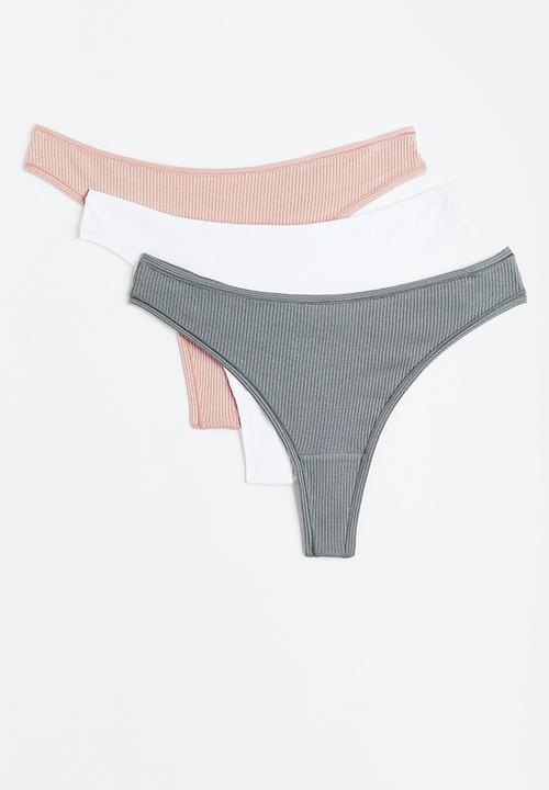 H&M - 3-pack cotton thong briefs - - light pink/white/grey