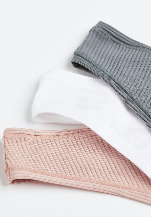 H&M - 3-pack cotton thong briefs - - light pink/white/grey