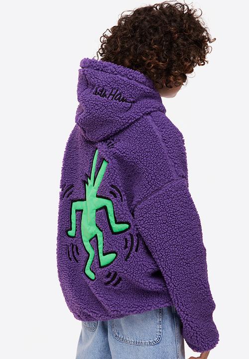 H&M - Keith Haring x H&M: Zip-top teddy hoodie - purple/keith haring