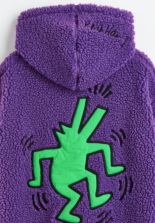 H&M - Keith Haring x H&M: Zip-top teddy hoodie - purple/keith haring
