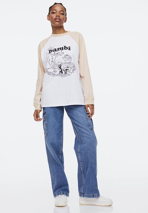 H&M - Long-sleeved printed top - beige/bambi