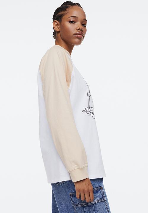 H&M - Long-sleeved printed top - beige/bambi