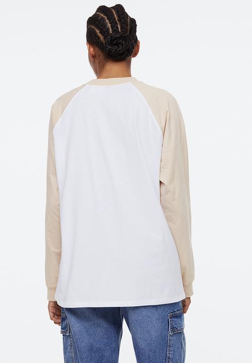 H&M - Long-sleeved printed top - beige/bambi
