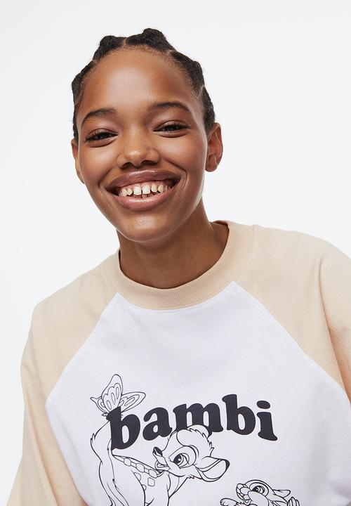 H&M - Long-sleeved printed top - beige/bambi