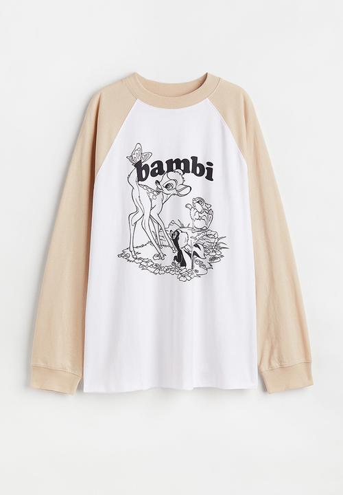 H&M - Long-sleeved printed top - beige/bambi