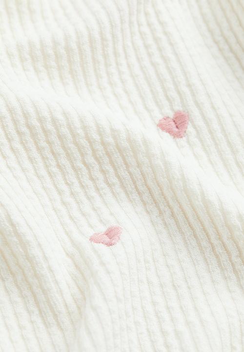 H&M - Embroidered ribbed top - cream/hearts