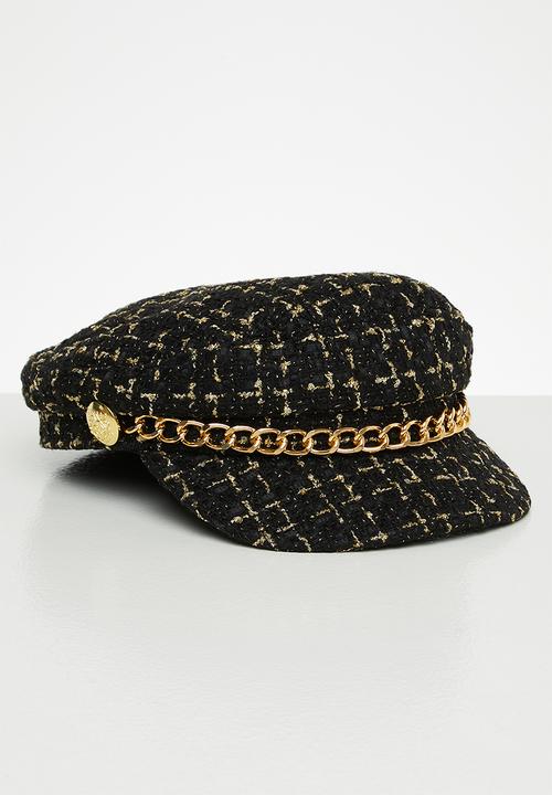 Superbalist - Tweed baker boy hat- black & gold