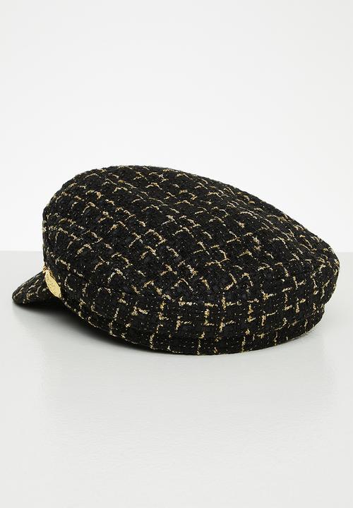 Superbalist - Tweed baker boy hat- black & gold