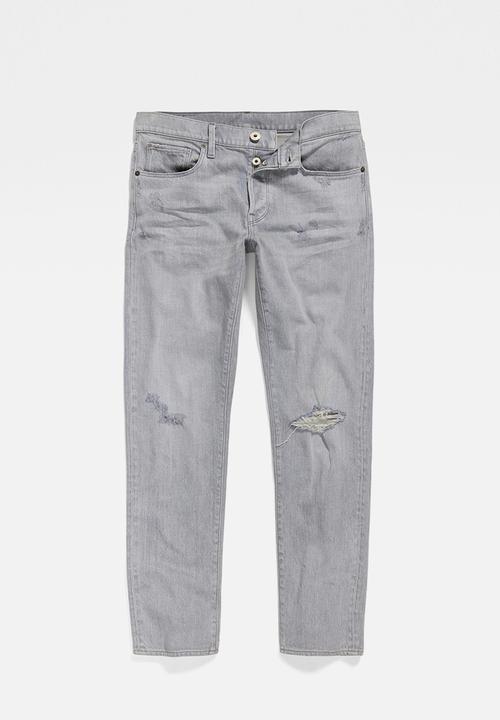 G-STAR - 3301 Slim greystone stretch denim - sun faded ripped skyrocket