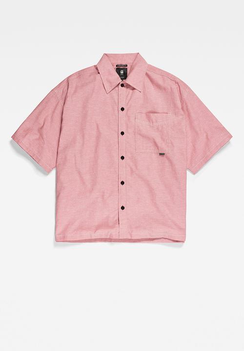 G-STAR - 1 Pocket boxy shirt short sleeve tiki linen - pink ink/milk