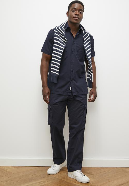 Lark & Crosse - Washed utility short sleeve shirt - navy