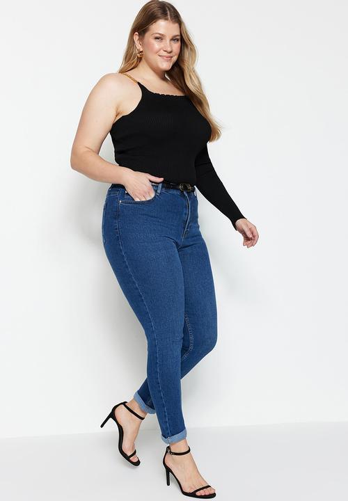 Trendyol - Plus turn up skinny jeans - clear blue