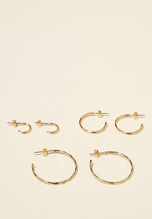 Rubi - 3pk mid earring - gold plated hammered metal