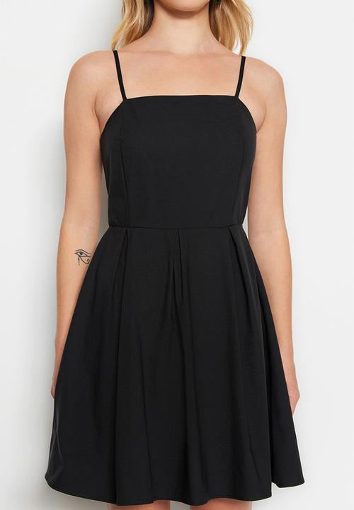 Trendyol - Thin Strap Mini Skater Dress - Black