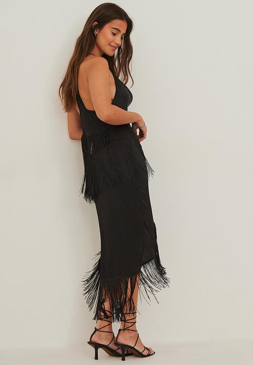 NA-KD - Midi fringe detailed skirt - black