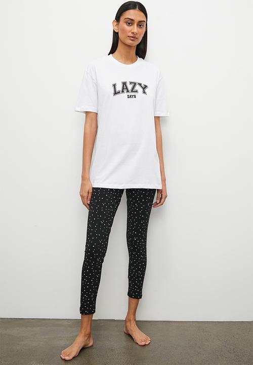 Superbalist - Aop legging & tee set - white/black