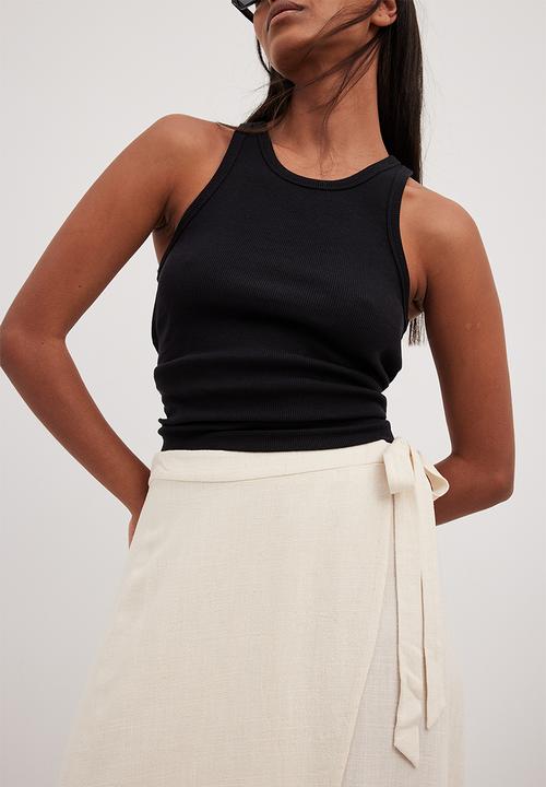 NA-KD - Linen blend midi wrap skirt - beige