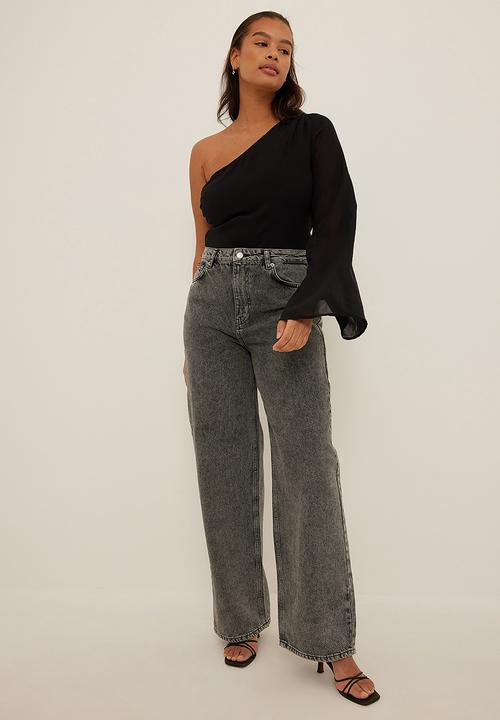 NA-KD - One shoulder chiffon blouse - black
