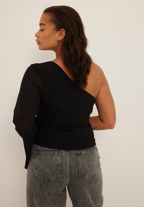 NA-KD - One shoulder chiffon blouse - black