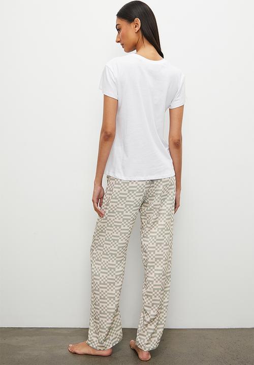 Superbalist - Ss placement print tee & aop woven print - white/sage irregular checkerboard