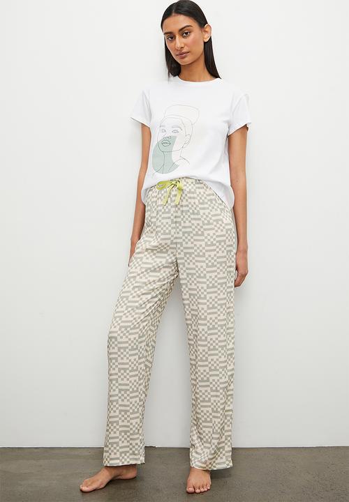 Superbalist - Ss placement print tee & aop woven print - white/sage irregular checkerboard