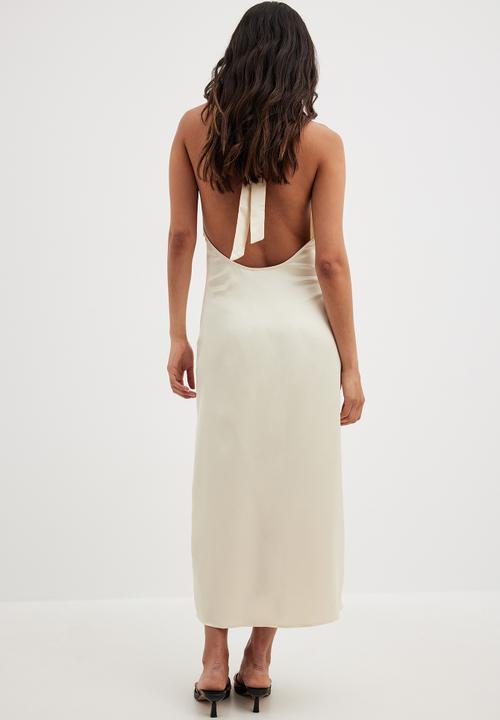 NA-KD - Twisted front satin midi dress - white