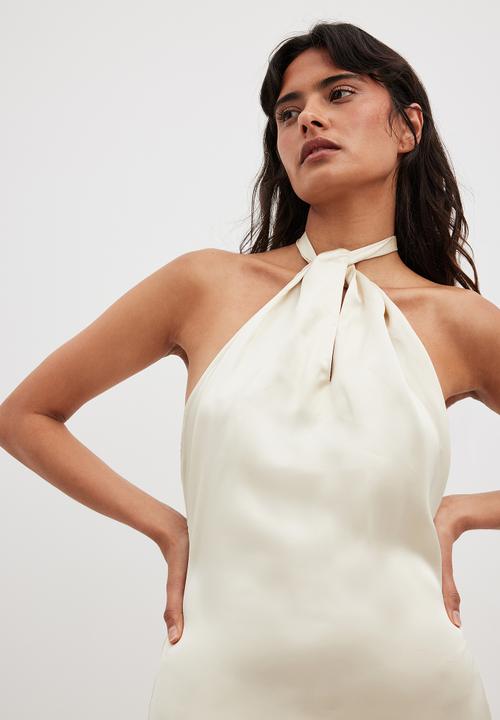 NA-KD - Twisted front satin midi dress - white