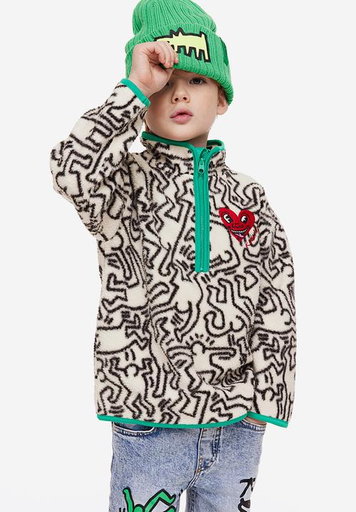 H&M - Keith Haring x H&M: Embroidered teddy zip-top sweatshirt - cream