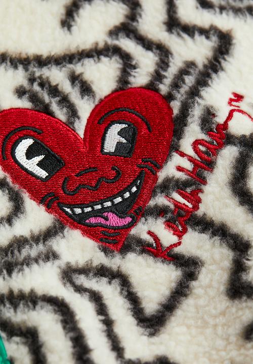 H&M - Keith Haring x H&M: Embroidered teddy zip-top sweatshirt - cream
