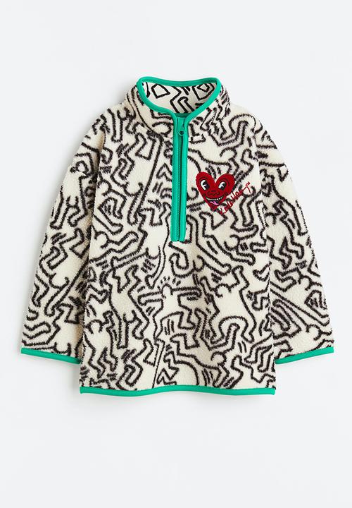 H&M - Keith Haring x H&M: Embroidered teddy zip-top sweatshirt - cream