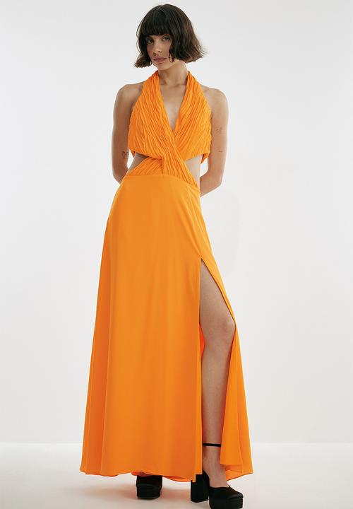 NA-KD - Flowy maxi halter neck dress - warm orange