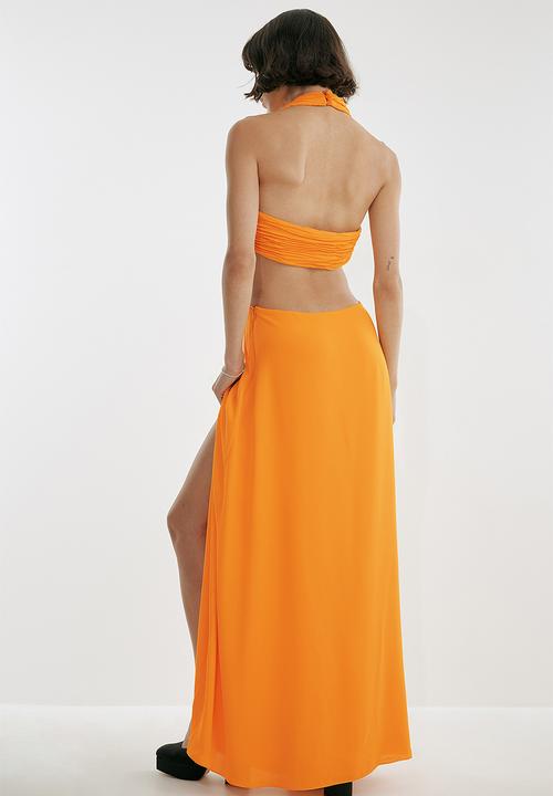 NA-KD - Flowy maxi halter neck dress - warm orange
