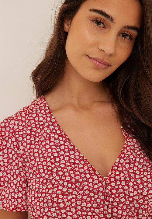 NA-KD - Mini printed buttoned dress - red