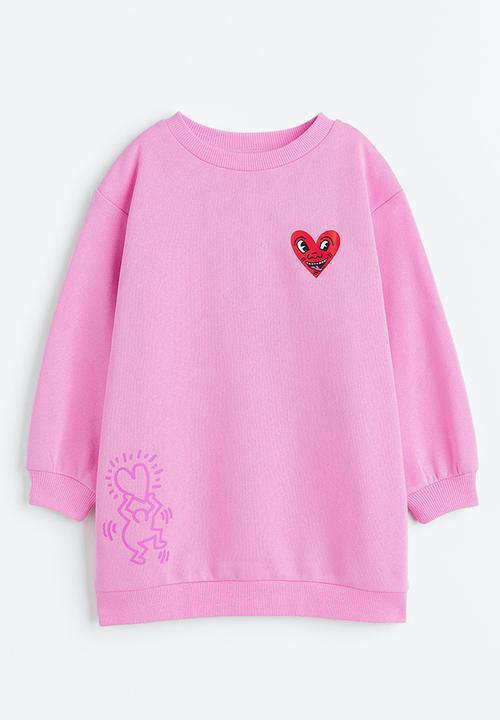 H&M - Keith Haring x H&M: Printed sweatshirt dress - pink/keith haring