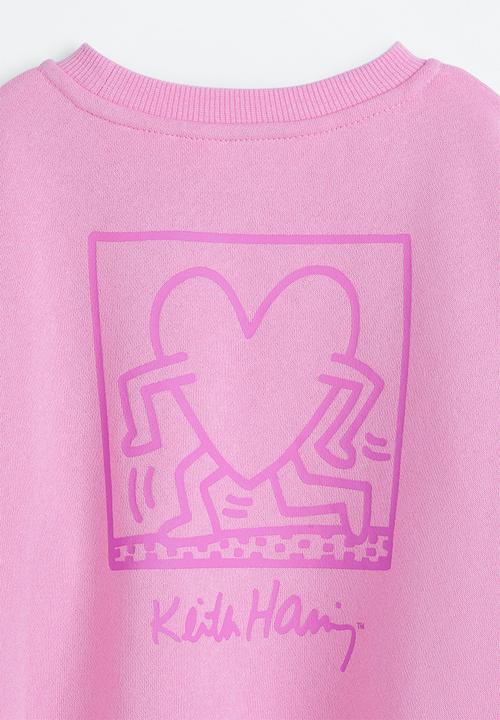 H&M - Keith Haring x H&M: Printed sweatshirt dress - pink/keith haring