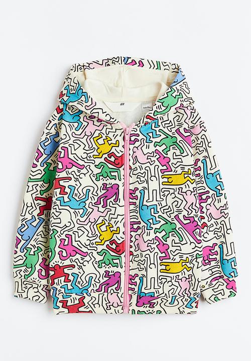 H&M - Keith Haring x H&M: Patterned zip-through hoodie - white/keith haring