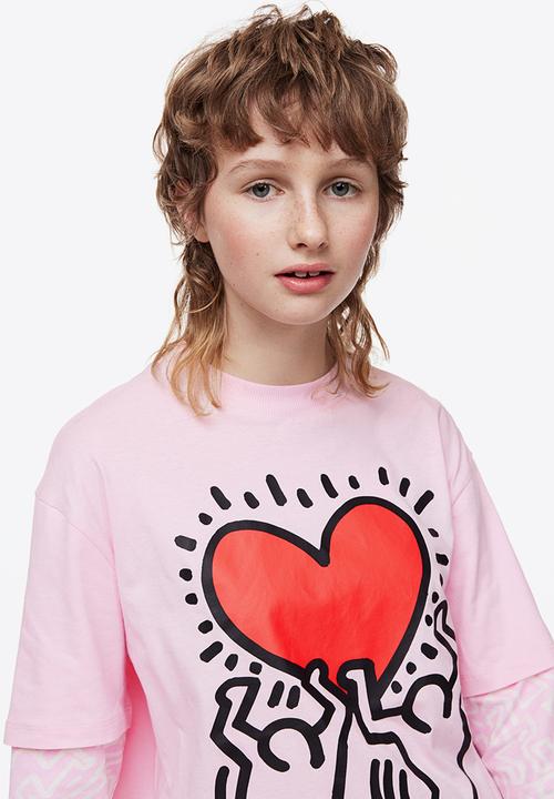 H&M - Keith Haring x H&M: Oversized long-sleeved t-shirt - light pink