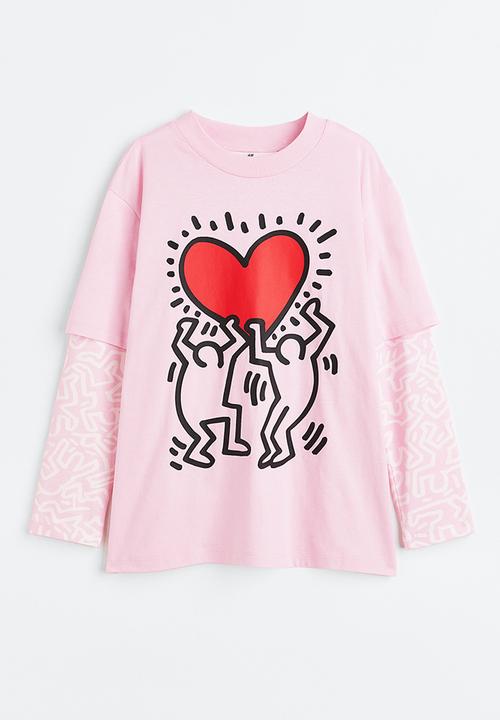 H&M - Keith Haring x H&M: Oversized long-sleeved t-shirt - light pink