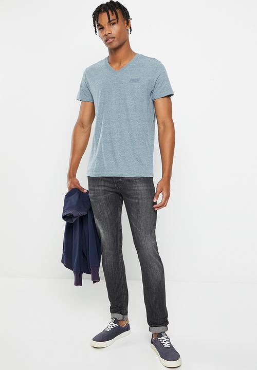 Superdry. - Vintage logo emb vee tee - desert sky blue grit