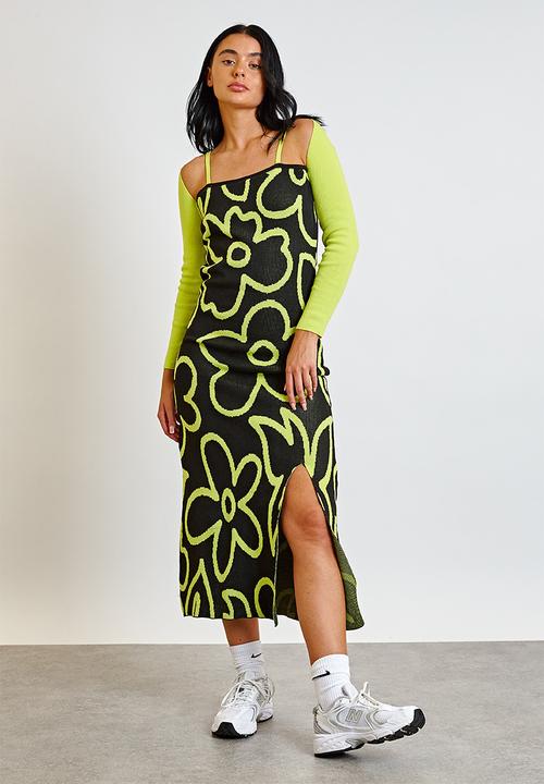 Daisy Street - Floral knitted midi dress - green/black