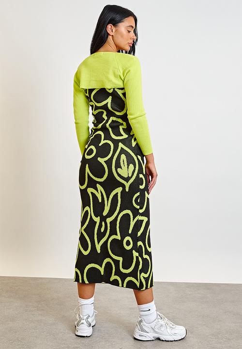 Daisy Street - Floral knitted midi dress - green/black