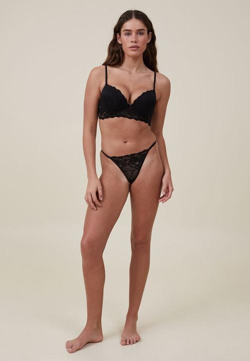 Cotton On - Everyday lace tanga g string brief - black