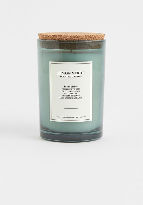 H&M - Large cork-lid scented candle - dark green/lemon verde 