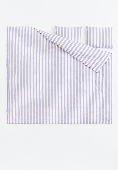 H&M - Striped double duvet cover set - light purple/striped