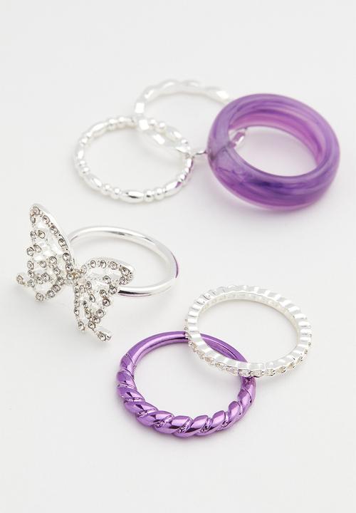 H&M - 7-pack rings - purple/silver-coloured
