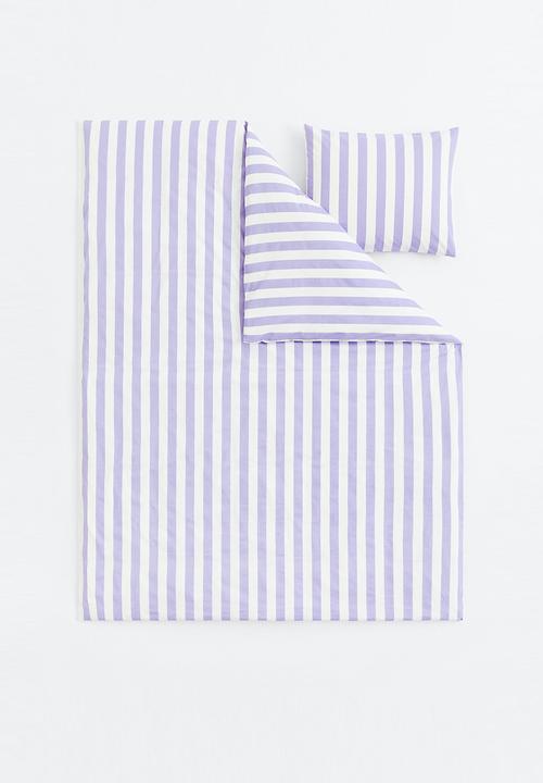 H&M - Striped single duvet cover set - light purple/striped