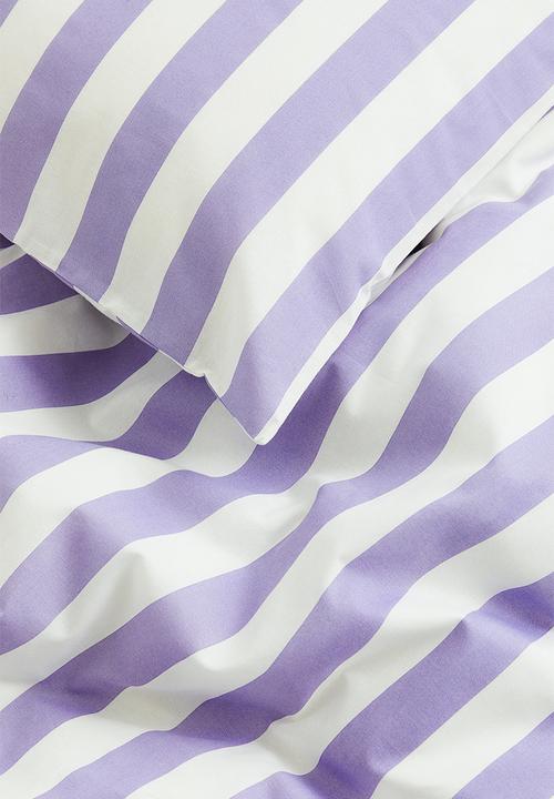 H&M - Striped single duvet cover set - light purple/striped