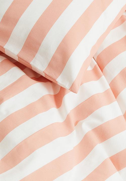 H&M - Striped single duvet cover set - light orange/striped